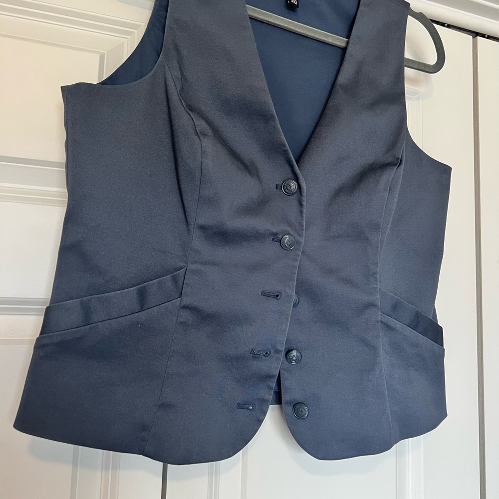 White House Black Market Midnight Blue Vest spring 2023 collection.